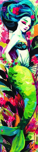 Free mermaid bookmark of a bold neon mermaid with green accents